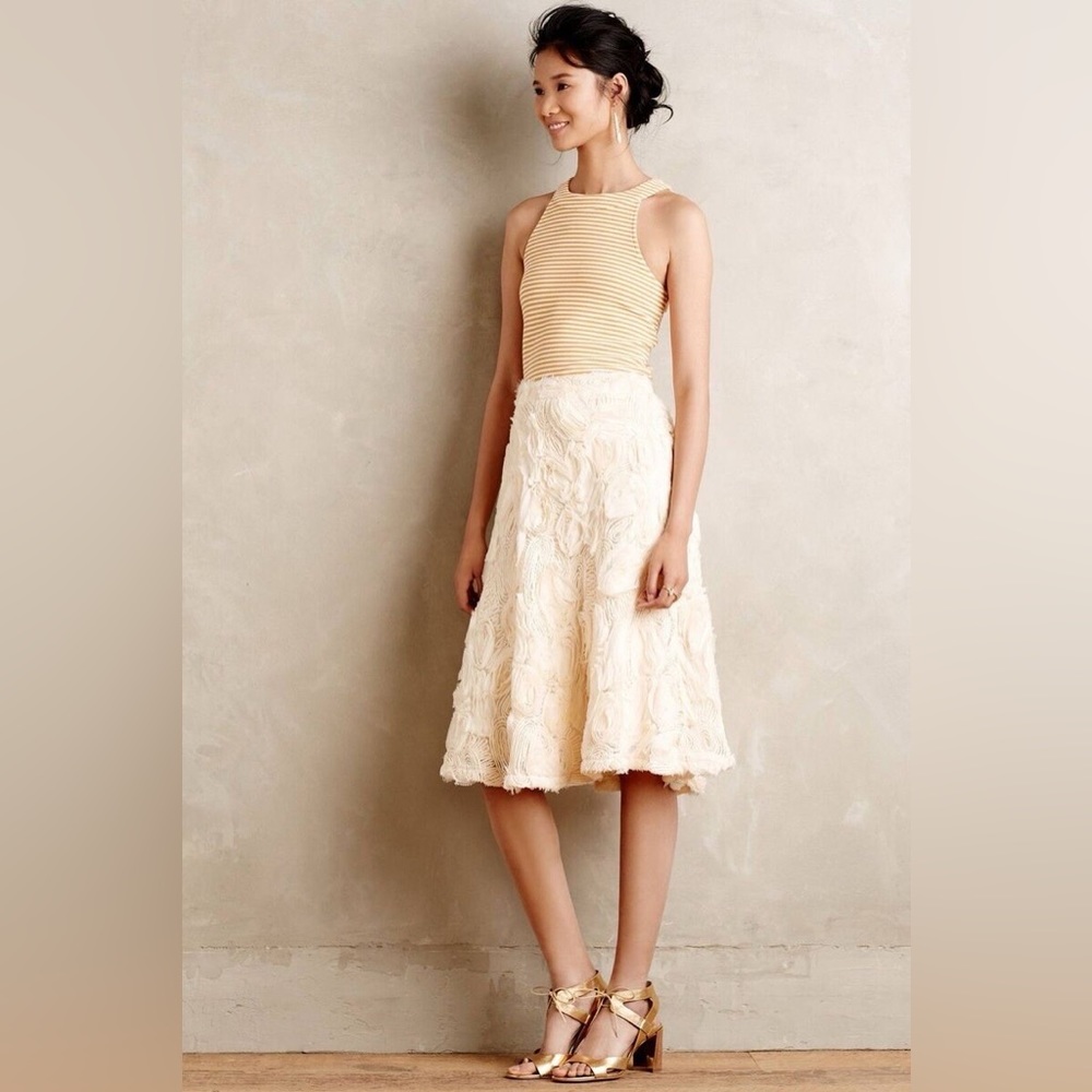 NWT Anthropologie HD In Paris Petaluma Rosette Floral Cream Skirt Size 10